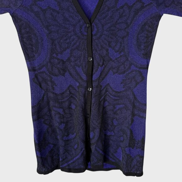 Chico's Floral Button-Front V-Neck Cardigan Metallic Purple Women's Size 0 - Picture 6 of 11